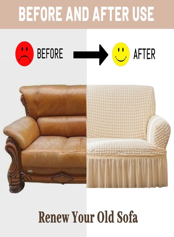 Jeloris Stretch Armchair Slipcover Easy Fitted Sofa Couch Cover with Skirt, Durable Washable Universal High Elastic Furniture Protector for Kids, Pets (Small, Off-White) - Image 5